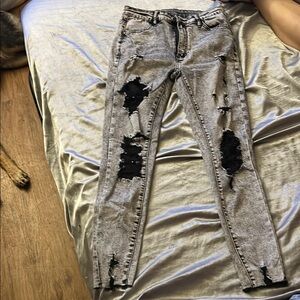 SHEIN Black and Gray Distressed Women Jeans